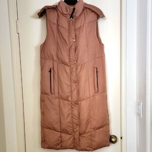 Avec Les Filles Long Puffer Vest Taupe Size Large